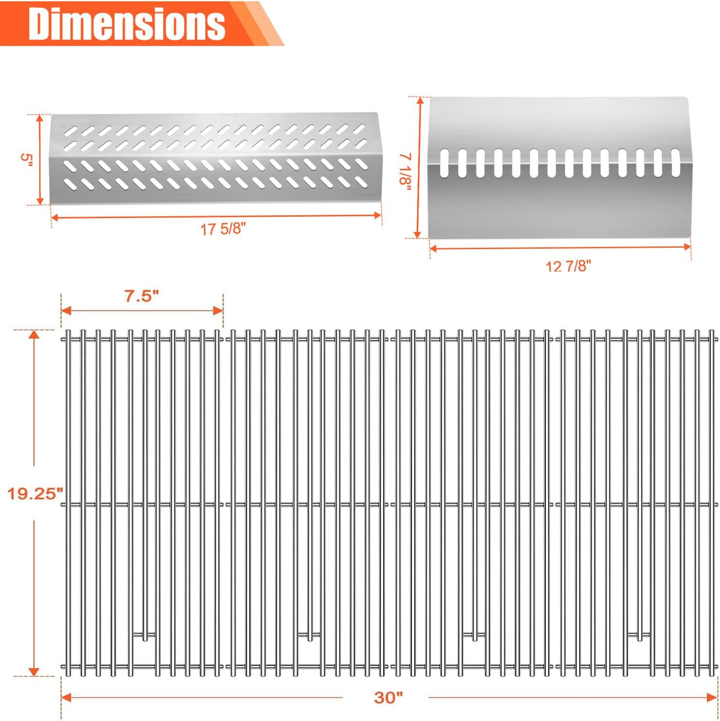 4pcs 16631 Flame Tamer Flavor bar & 3pcs 16520 Heat Plate Shield with 4pcs 16517 Cooking Grates for Bull Grill Replacement Parts, Fits for Blaze Lion, Cal Flame 4 Burner Gas Grills