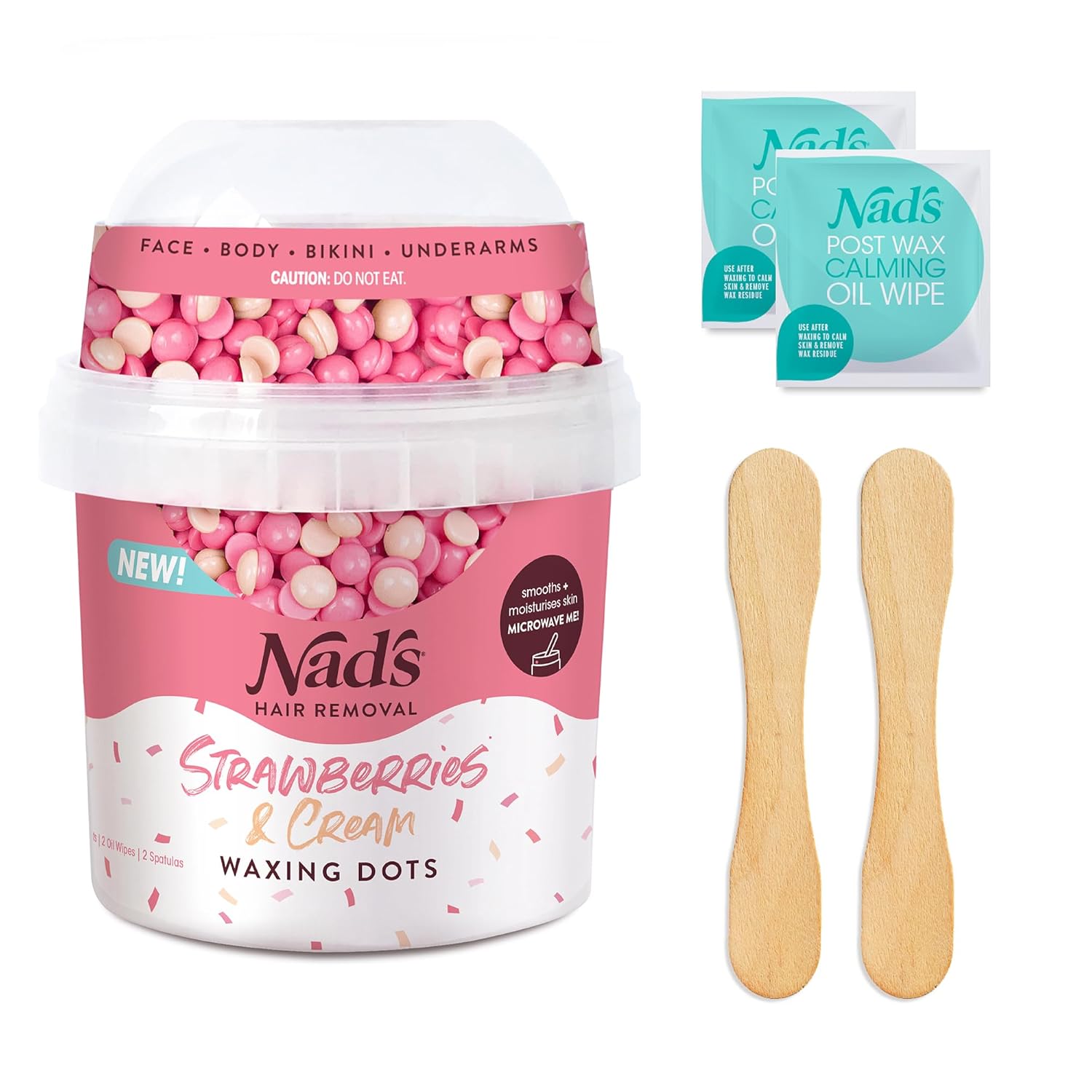 Nad's Waxing Dots - Strawberries & Cream Hard Wax Beads - Microwaveable No-Strip Formula For Women