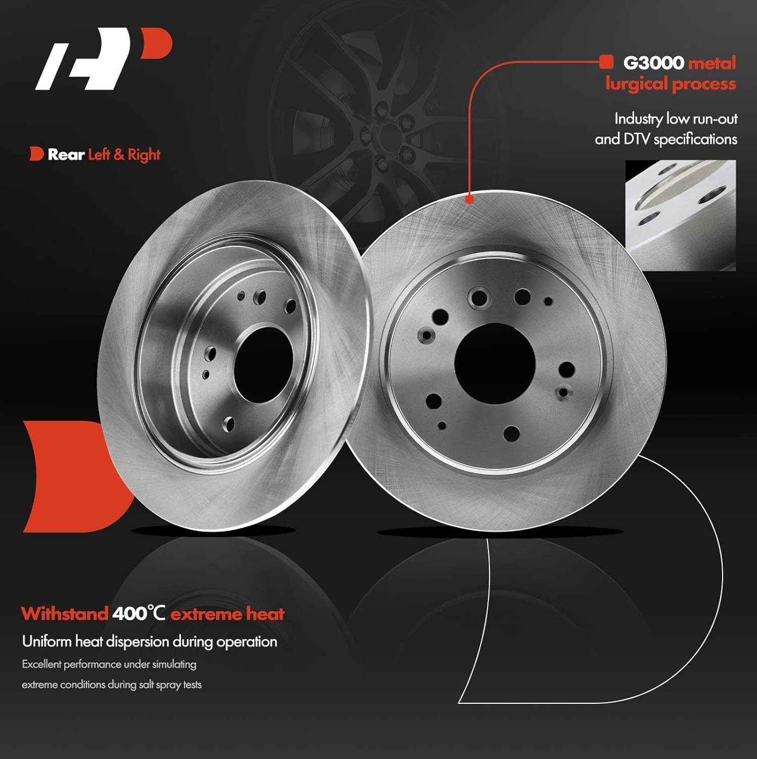 A-Premium Front Vented & Rear Solid Disc Brake Rotors + Ceramic Pads Kit Compatible with Select Honda Models - Element 2003 2004 2005 2006 2007 2008 2009 2010 2011, 12-PC Set