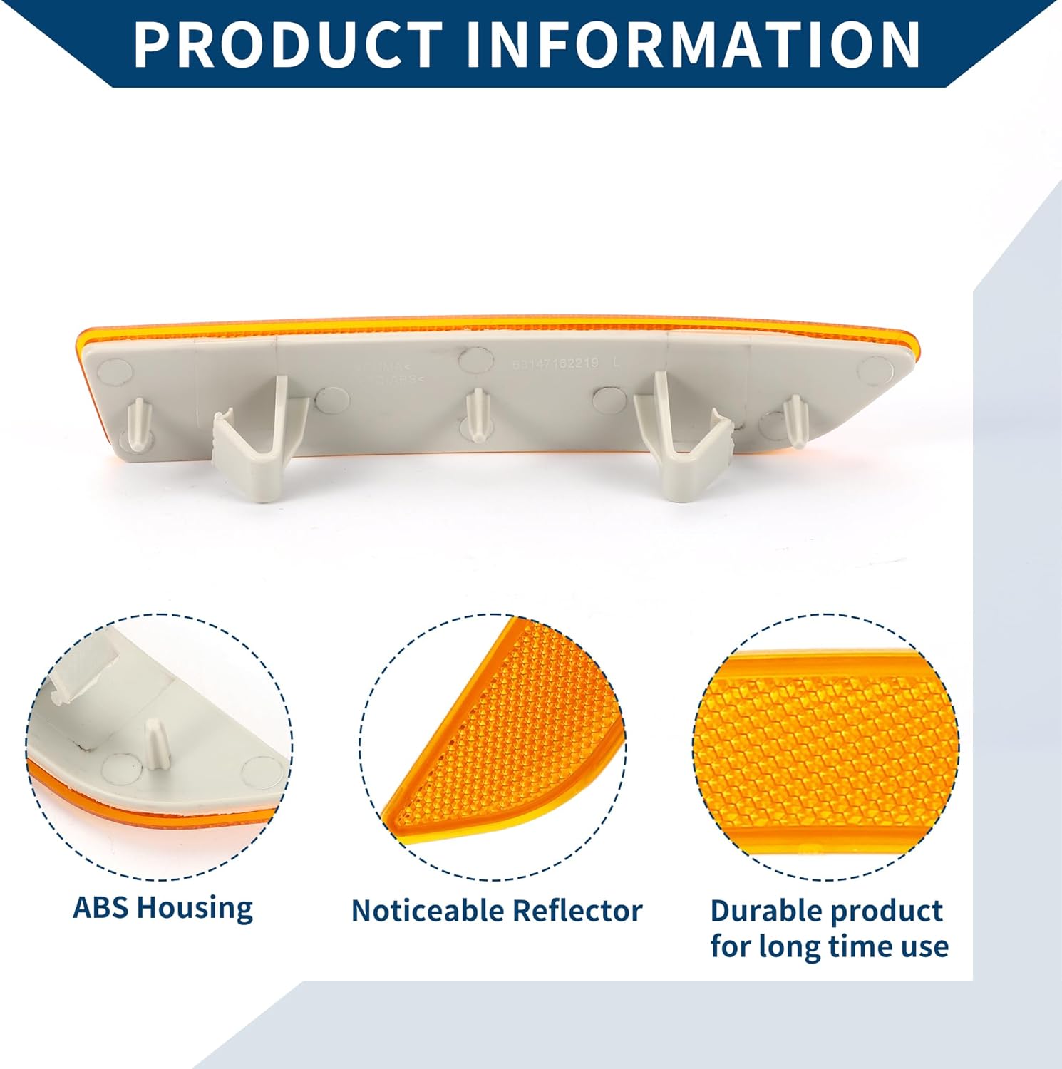 No.63147162219/63147162220 Bumper Reflector for BMW X3 2007-2010 Front Bumper Reflector Side Marker Durable Plastic 1 Pair Yellow