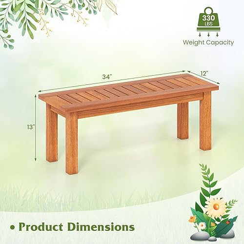 Miniatura 3 de Tangkula Banco de patio para exteriores, banco de patio de madera maciza con asiento de listones, banco de entrada de madera rústica para 2 personas