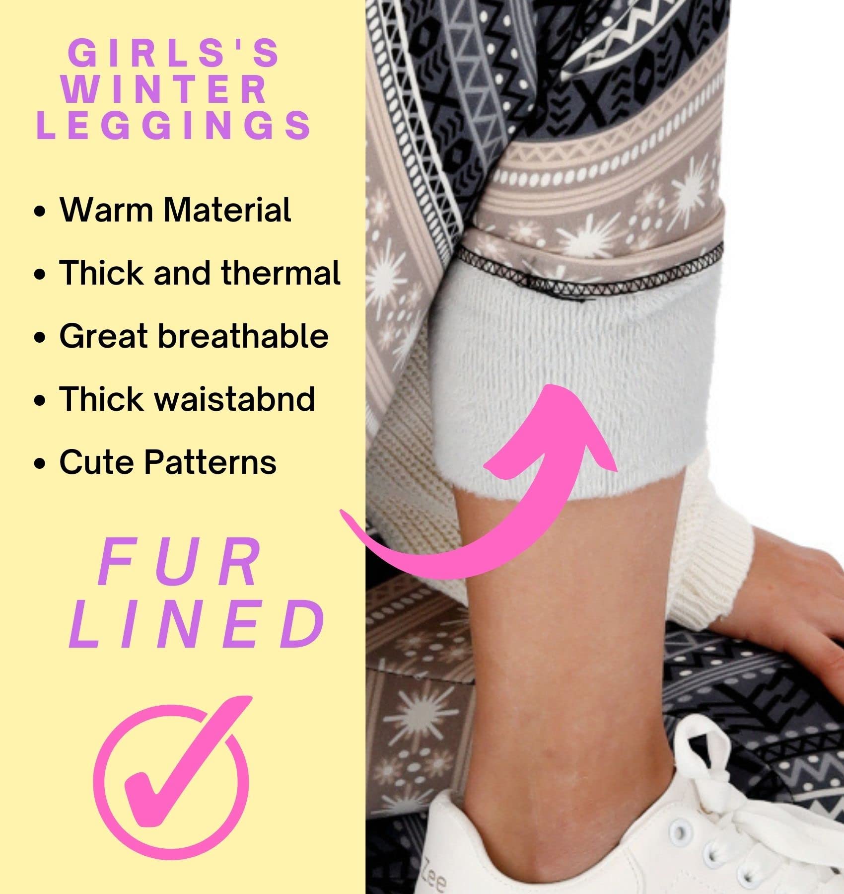 hi!mom Dziewczęce bardzo grube spodnie świąteczne ciepłe legginsy zimowe spodnie termiczne futro wewnątrz dzieci z podszewką polarową pluszowe przytulne spodnie świąteczne wzory jednolite kolory na co