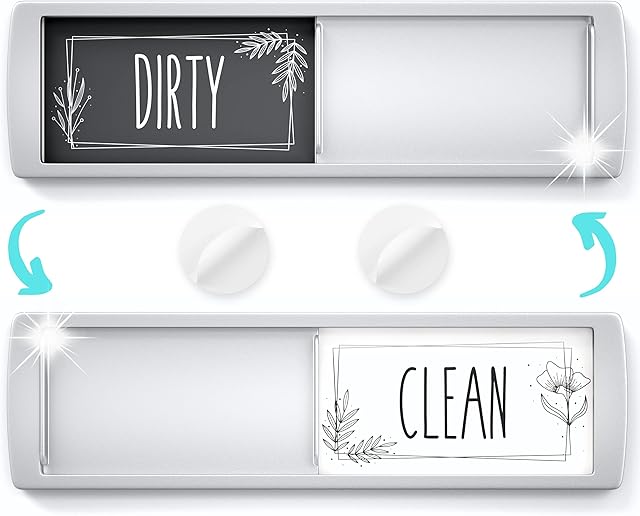 Stylish Clean Dirty Dishwasher Magnet Sign - Ideal Signs for Any Home or Office Kitchen - Nice Decor - Double-Sided Adhesives Included for Non-Magnetic Dishwashers, Laundry or Washing Machine