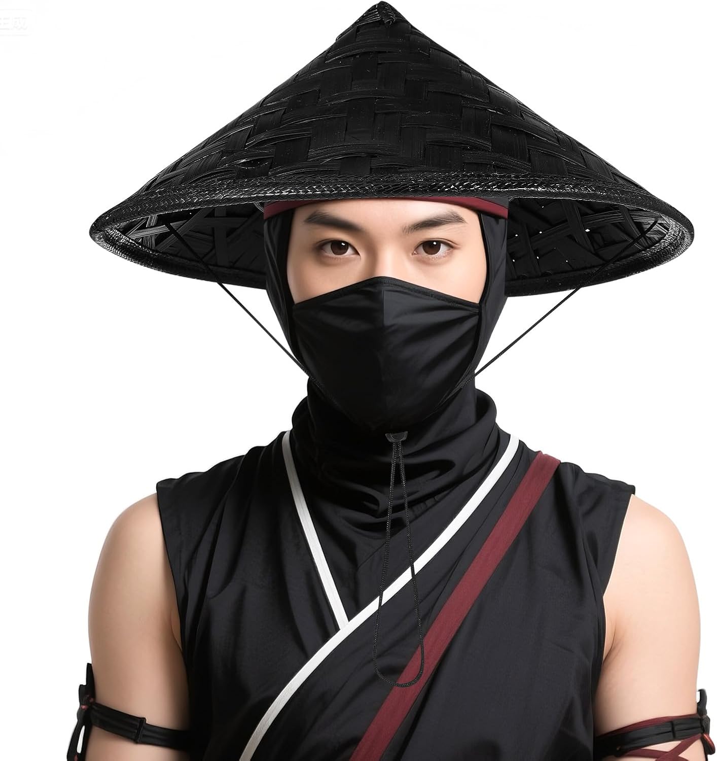 POPETPOP Authentic Japanese Samurai Hat: Handwoven Bamboo Sun Hat for Garden Work, Fishing, Farmer Cosplay, Large 14.15 Inch Cosplay Knight Cap