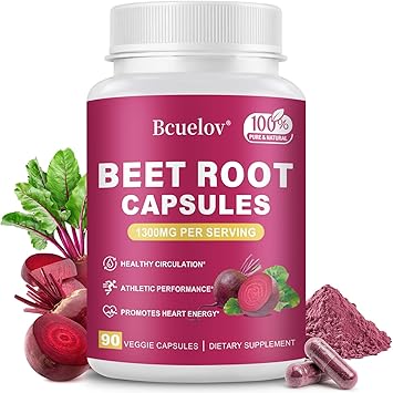 Beet Root Capsules | 1300mg Pure Beetroot Powder Capsules Supports Blood Pressure, Natural Energy & Endurance - 90 Capsules, 45 Days Supply