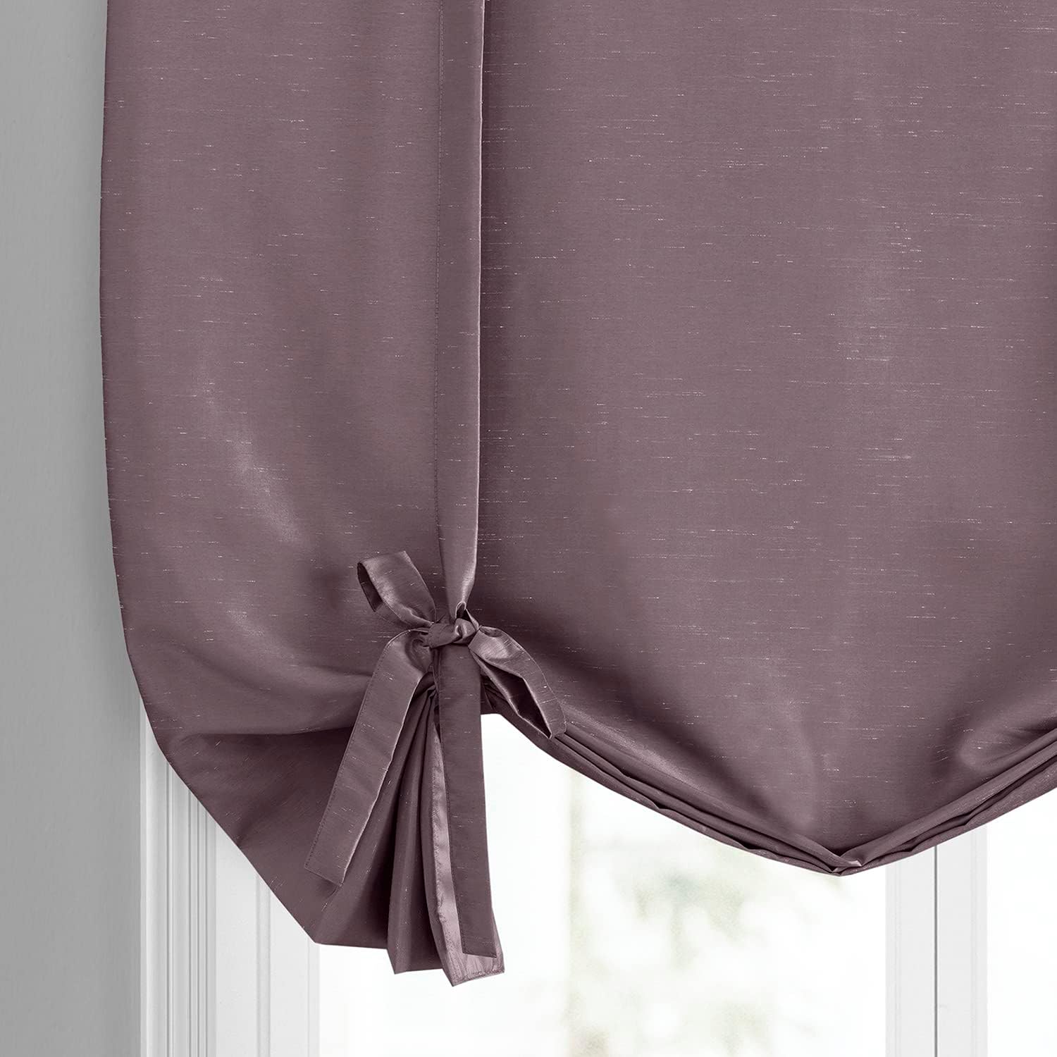 HPD Half Price Drapes Faux Dupioni Silk Room Darkening Tie Up Curtains for Windows Roll Up Balloon Curtain for Living Room, Kitchen 46 X 63 (1 Panel), PDCH-TU11-63, Smokey Plum