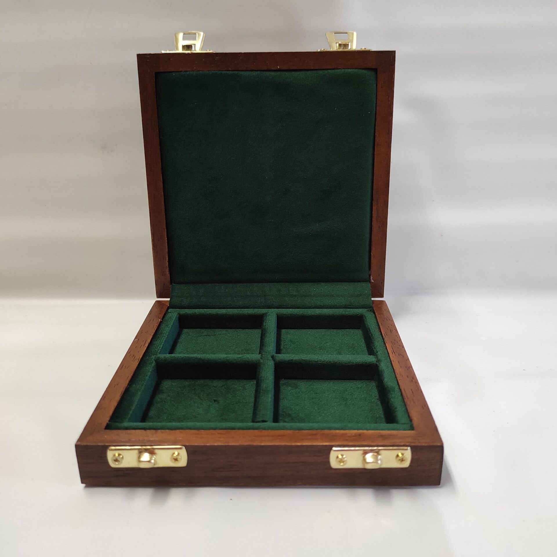Caja para Monedas de colección 4 Compartimentos 50x50 mm, Madera Artesanal, numismática Hecha a Mano, Estuche para Monedas y medallas de Gran Formato, Certificado de autenticidad