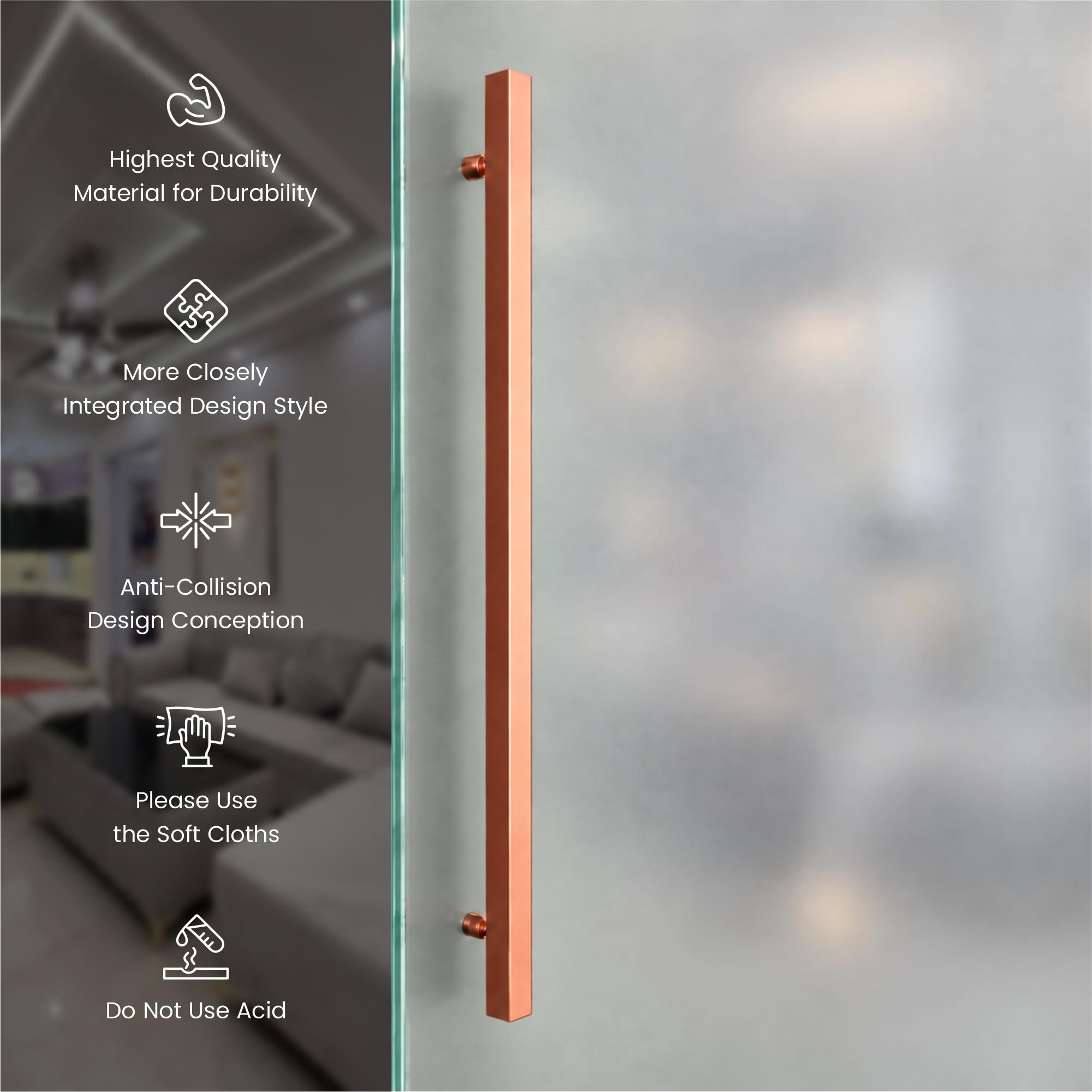 LAPO Superior 36 Inch Door Pull Handle for Home, Office & Hotel Entrance | Stainless Steel Rosegold Bar with 76cm Hole Gap | Fits 30–100mm Wooden & Glass Door| Screws Included | 3Yrs Warranty| 1Piece — Amazon image 4
