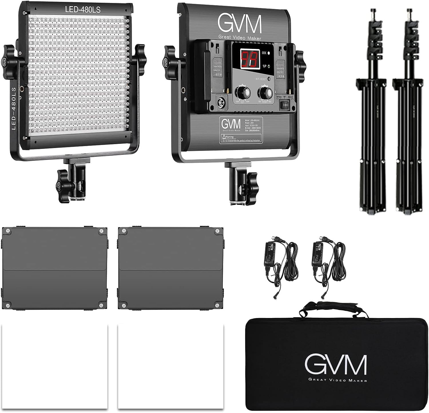 GVM 480 LED Videoleuchte mit Stativ, 2 Set Bi-Color 2300K-6800K Studiolicht Fotolicht Panel 13000Lux/0,5m Videolicht Dauerlicht für Studio YouTube Video Foto Studioset Filmlicht CRI97+ APP-Steuerung