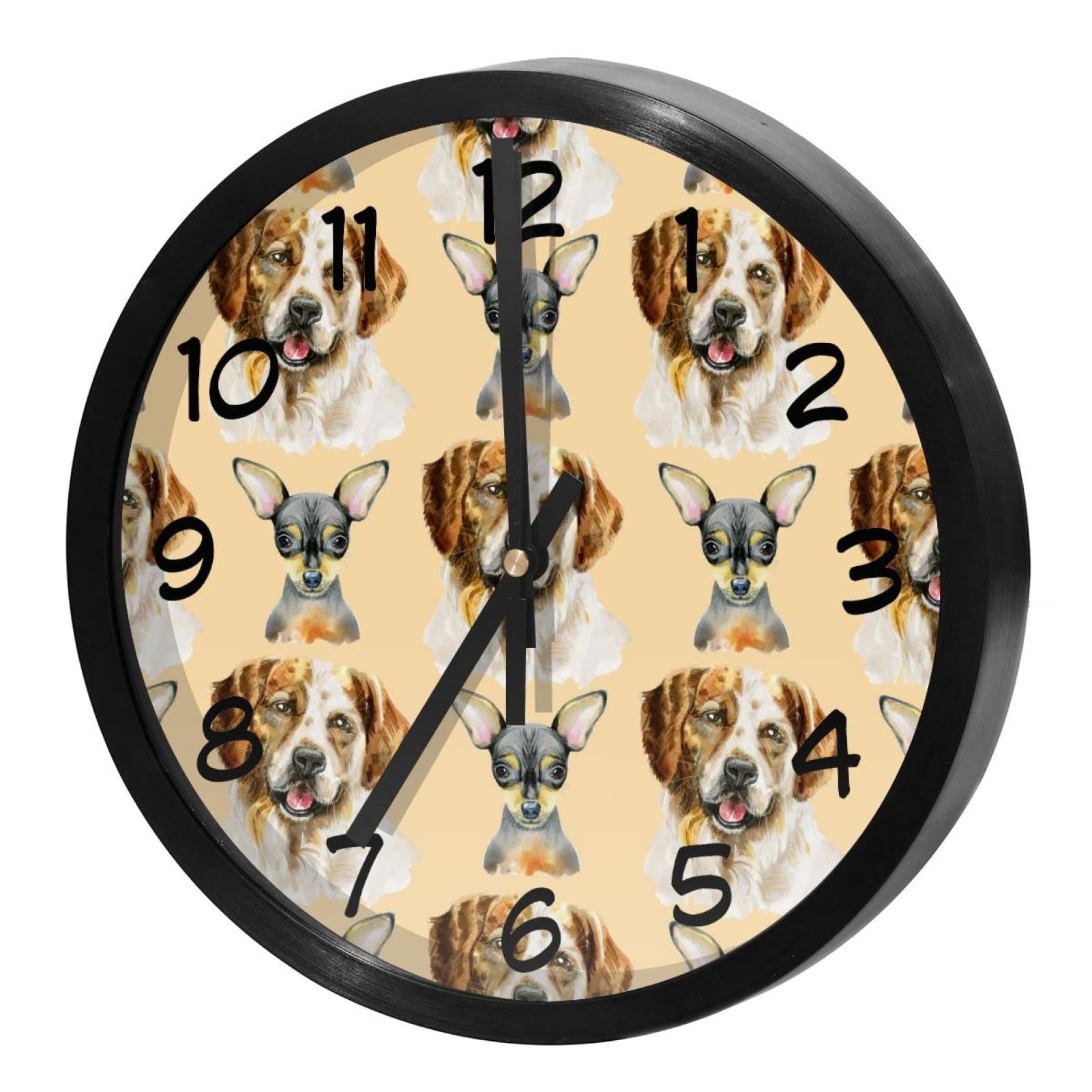 Horloge murale à quartz silencieuse avec motif de chien Chihuahua et Golden Retriever
