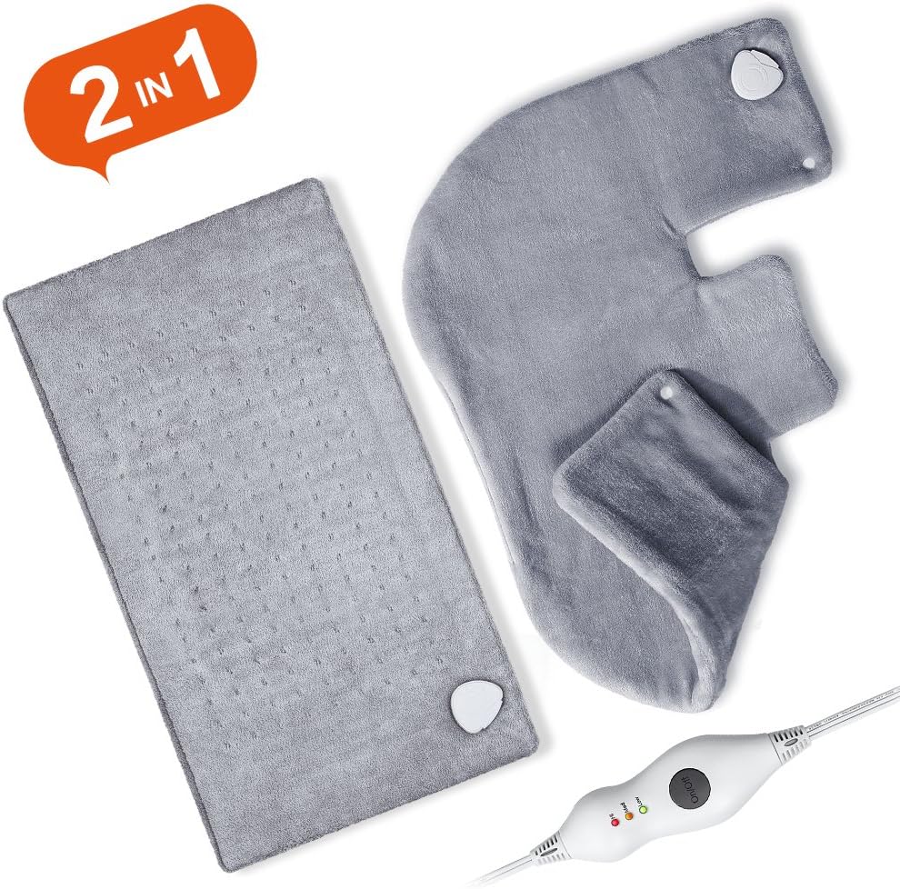 Heating Pad, 2pcs Set for Back and Shoulder Pain, Fast Heating with Auto Shut Off, 18 x 25 inch and 12 x 24 inch, Ultra Soft Heat Therapy Wrap for Neck, Abdomen, Waist with Dry Moist Function
