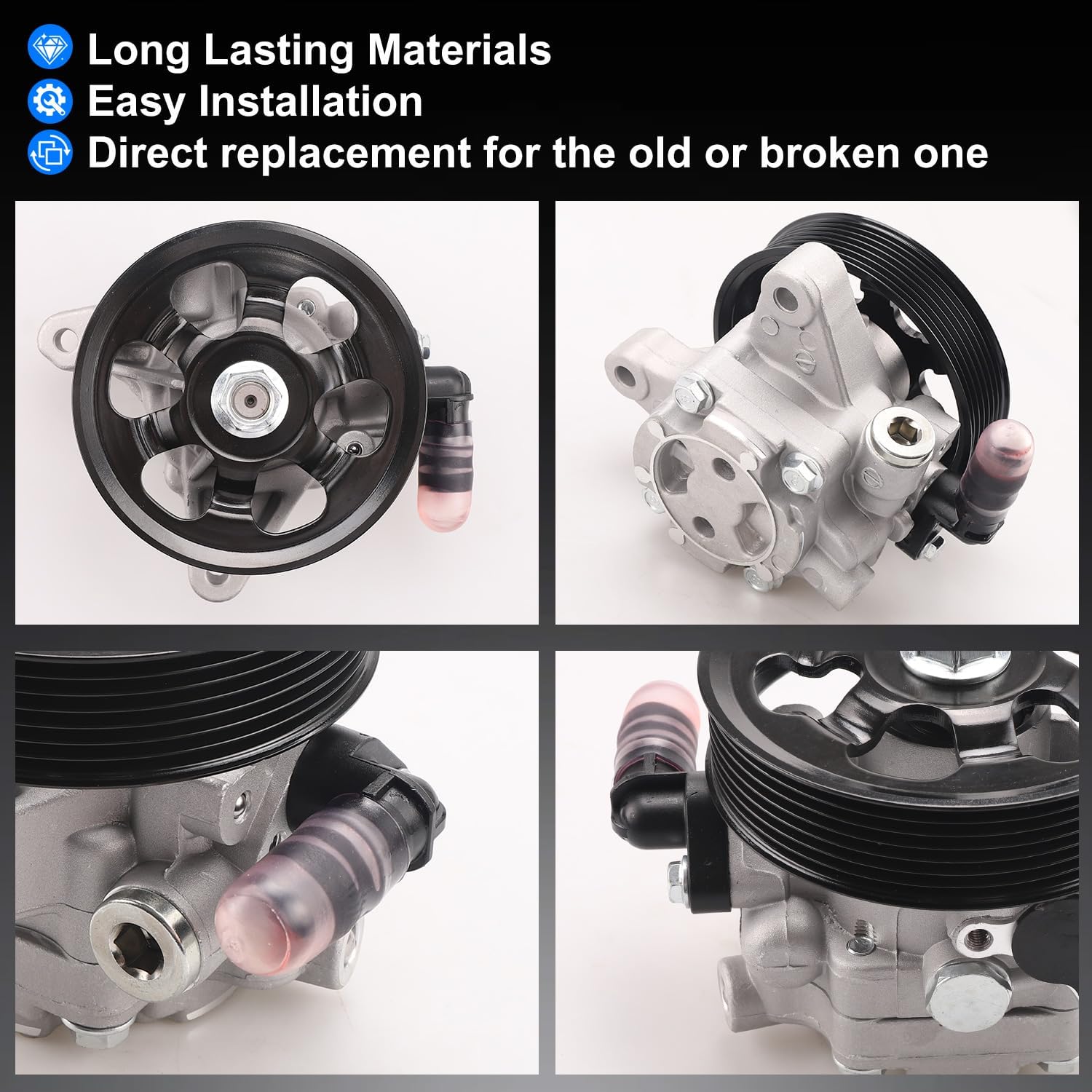 21-5341 Power Steering Pump with Pulley Fit for 2003-2007 Accord EX/LX L4 2.4L - Replaces 56110-RAA-A01 56100-RAA-A03 56100-RAA-A01RM 56110-PND-003 21-5341 96-5341 990-0656 Power Assist Pump