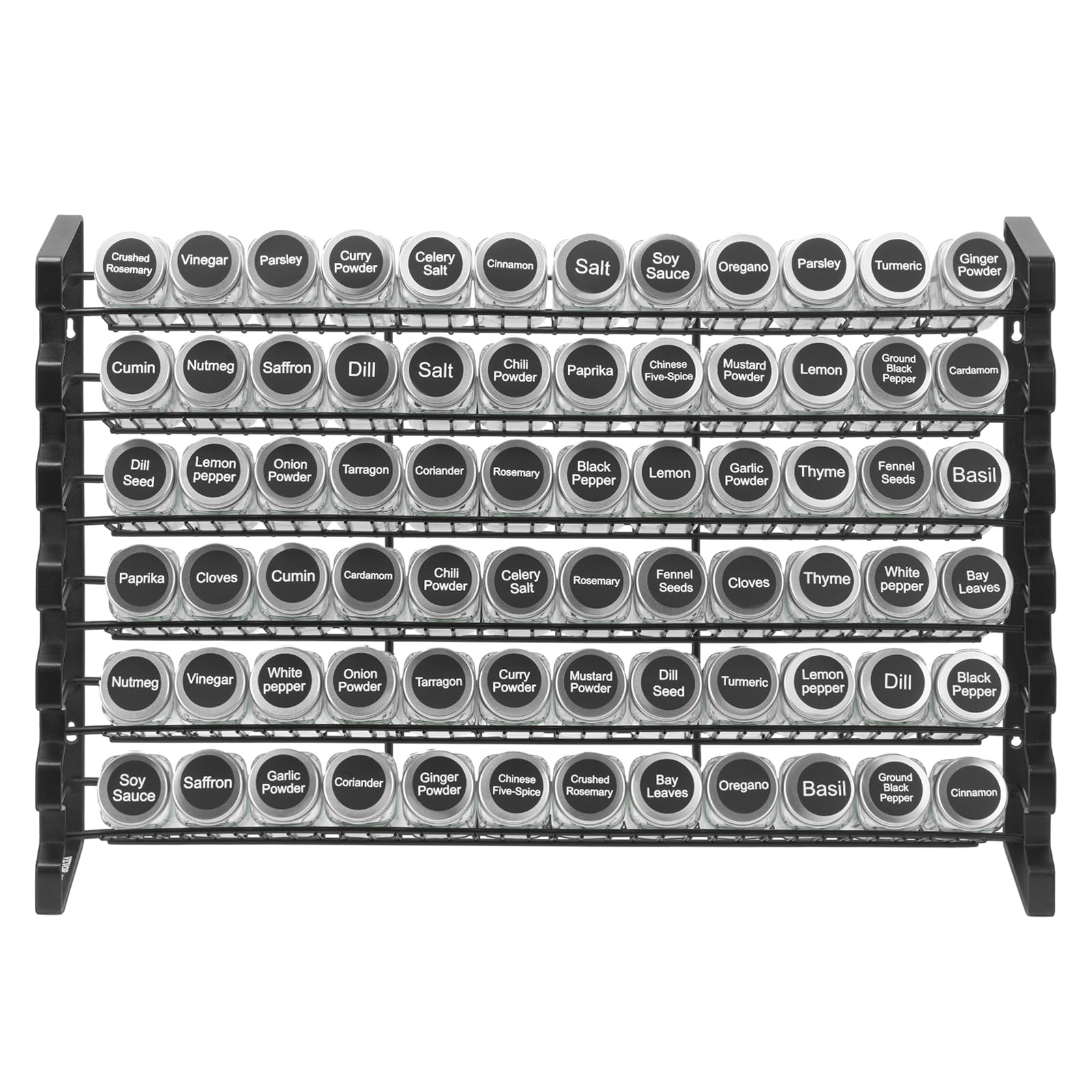 VEVOR Étagère à épices pour armoire, avec 72 pots à épices vides, couvercles, étiquettes et entonnoir, ensemble complet, organiseur d'assaisonnement pour comptoir, cuisine, garde-manger, placard, noir