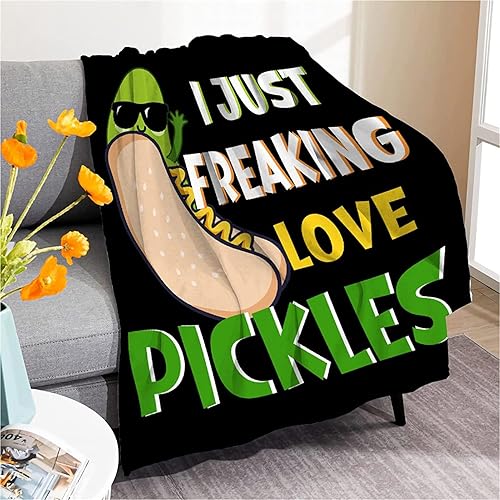OLOPE Manta de pepinillos divertida regalo para niñas y mujeres de felpa cómoda manta de forro polar con texto en inglés I Just Loves Pickles sábana