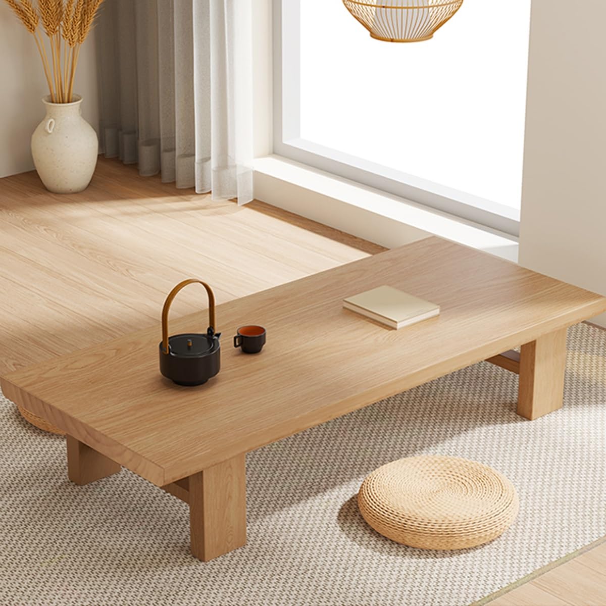 Japoński niski stół z litego drewna - biurko do herbaty Zen Chabudai do domu, minimalistyczny design do jadalni, medytacji i ceremonii parzenia herbaty - idealne do tradycyjnej japońskiej estetyki