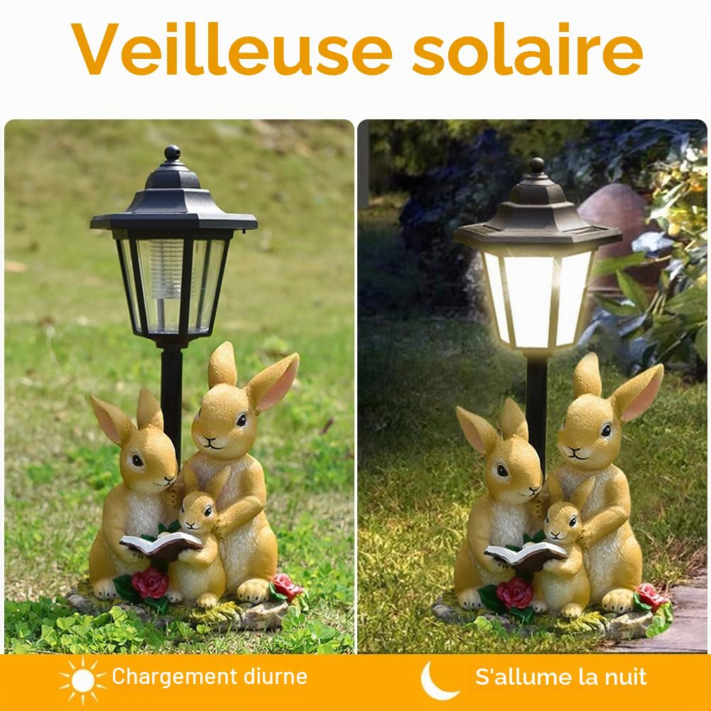 Figurines de jardin solaires en forme de lapin pour l'extérieur, avec lanternes solaires, résistantes aux intempéries, statues de jardin, décoration de jardin, cadeau pour la maison, la cour