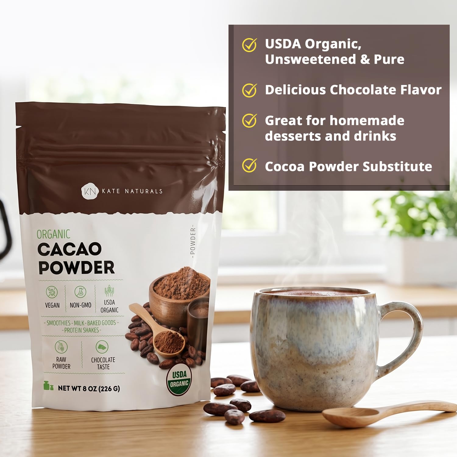  Organic Cacao Powder, Unsweetened for Coffee & Smoothies, 8oz thumbnail