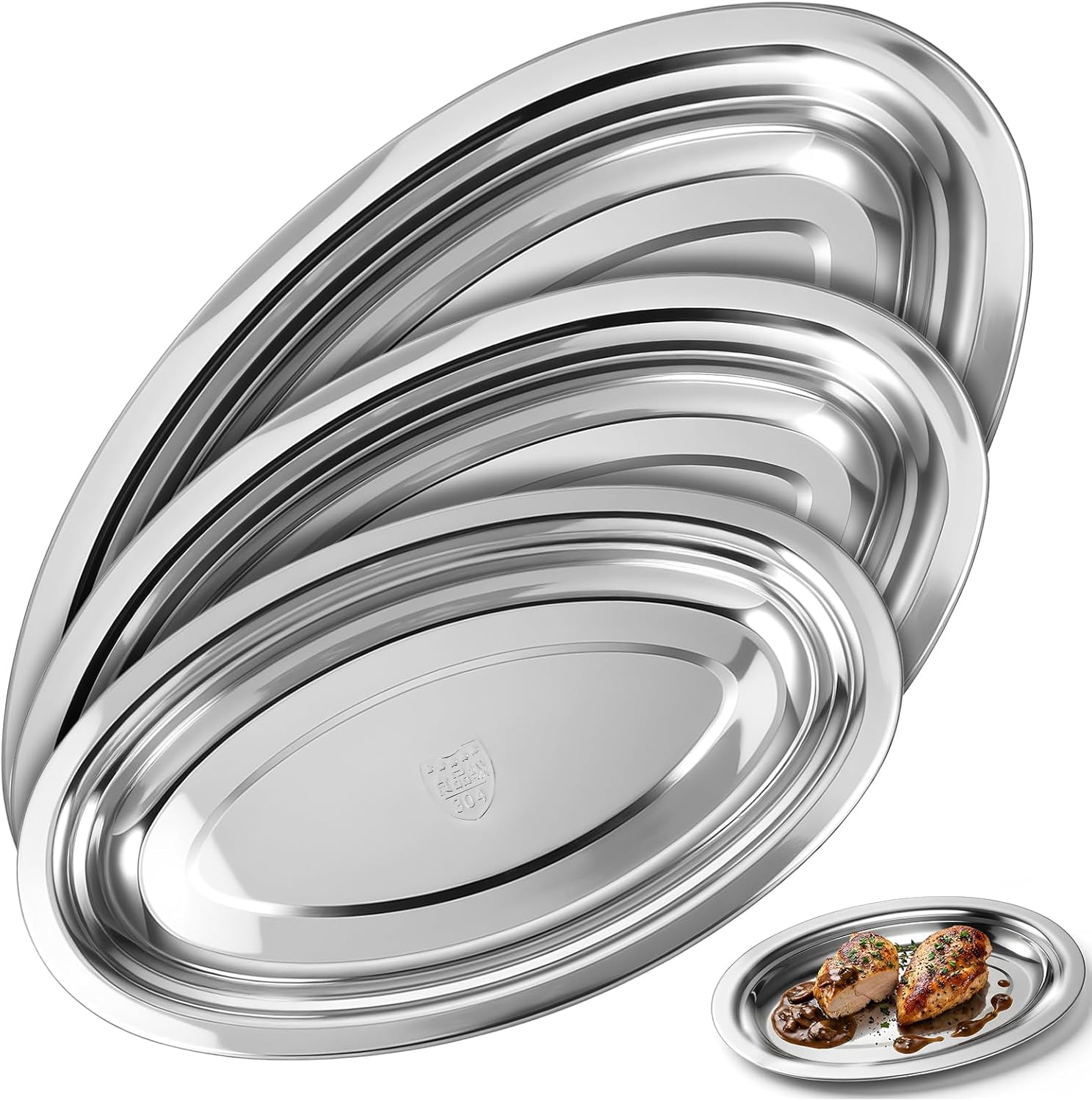 3 Pcs Stainless Steel Oval Platter