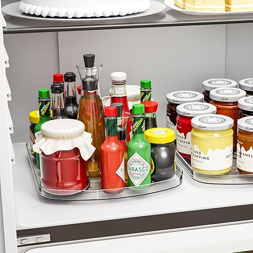 Miniatura 7 de Yieach Clear Refrigerator Lazy Susan - Plato giratorio rectangular de 15.7 x 11.8 pulgadas, bandeja giratoria grande para cocina, encimera,