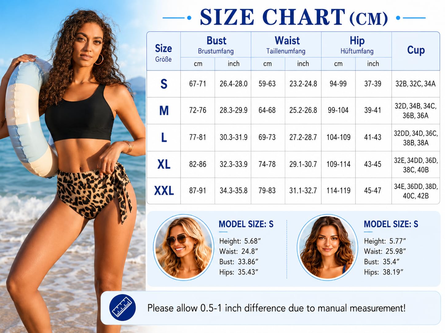Ekouaer Bikini Damen Set Push Up Badeanzug Zweiteiliger Sexy Bauchweg High Waist Sommer Bademode Strand Bikinis Swimsuit