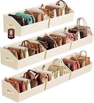 Homsorout Fabric Storage Box - 8 Pack Sloped Front Wardrobe Organiser Beige