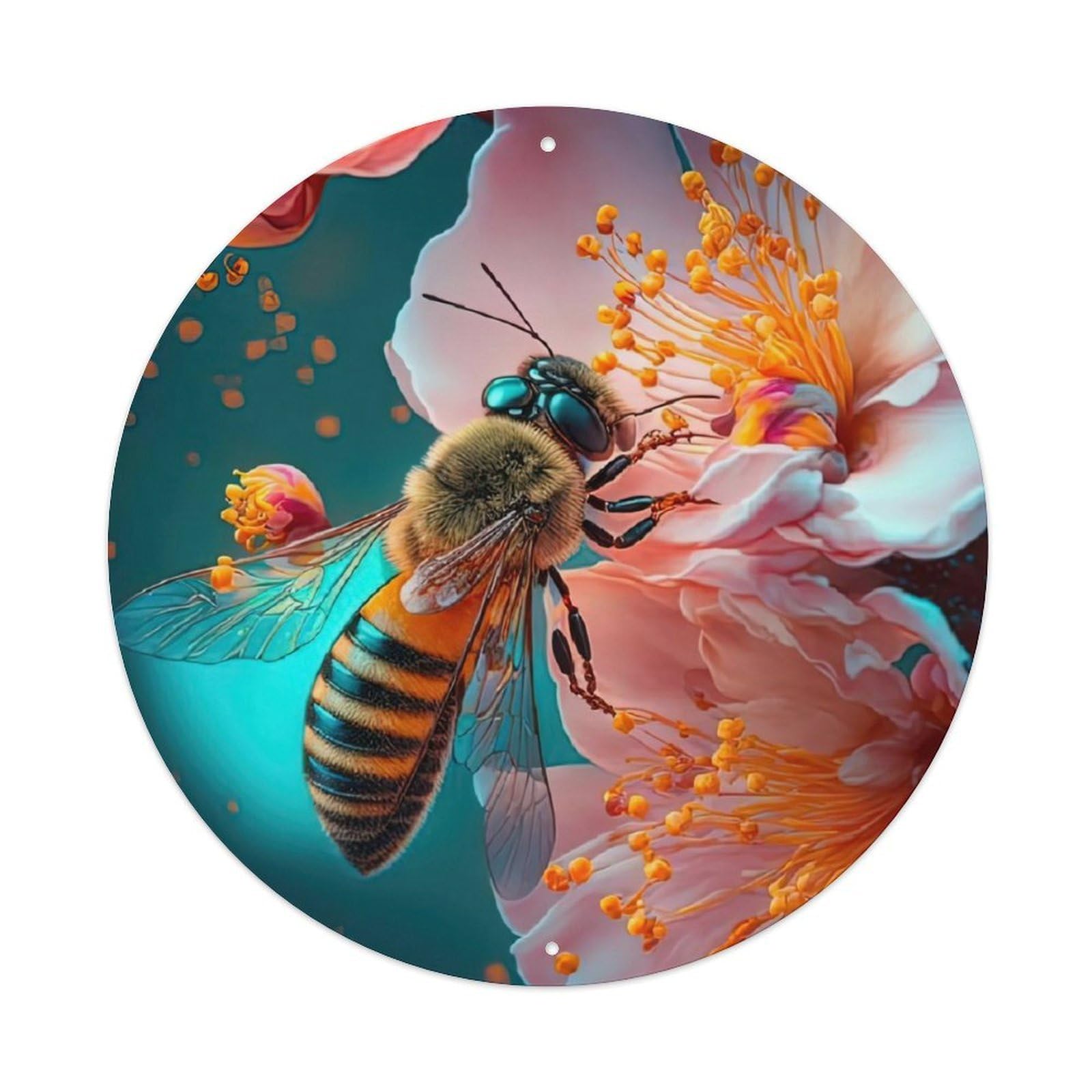 Insect Artwork Honey Bee Vintage Metal Tin Sign Plaque Wall Decor for Cafe, Club Bar, Office, Garden Metal Poster 8x8Inch