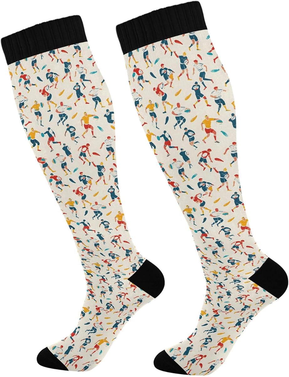 ALAZA Calcetines de compresión de fútbol americano de rugby para mujeres y hombres, calcetines largos de circulación para correr, ciclismo atlético