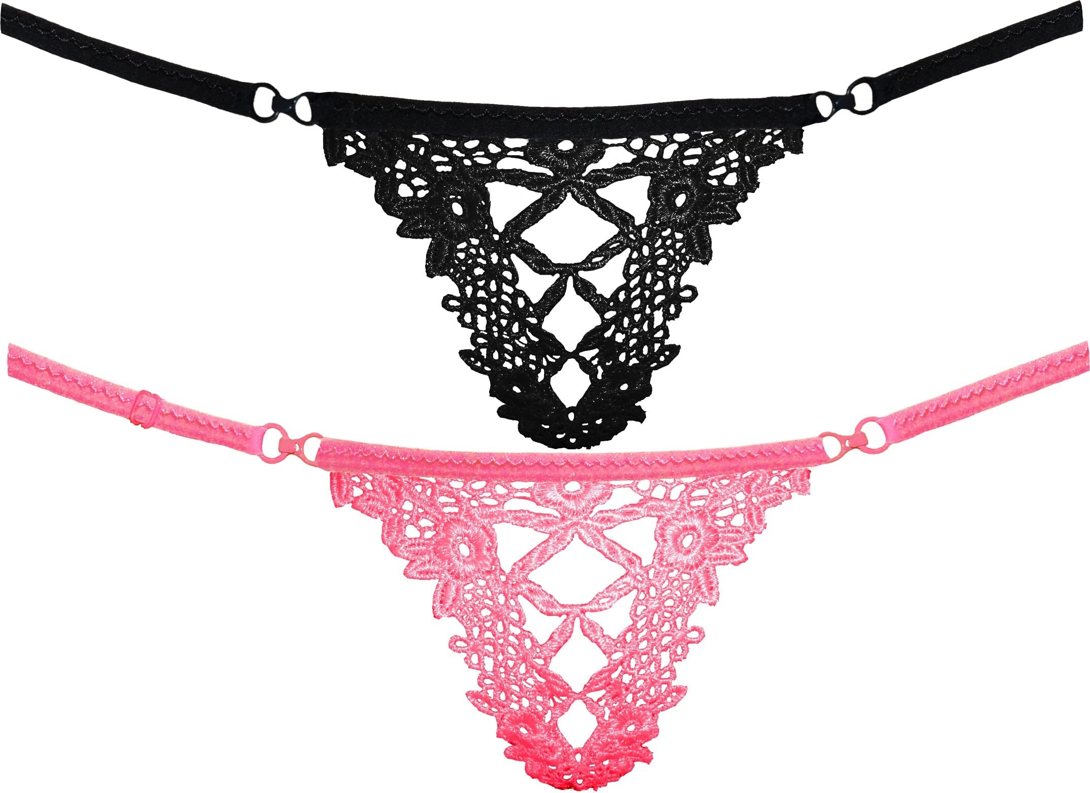 Women Black, Pink Self Design Cotton Blend Thong Panty Pack of 2-image-23