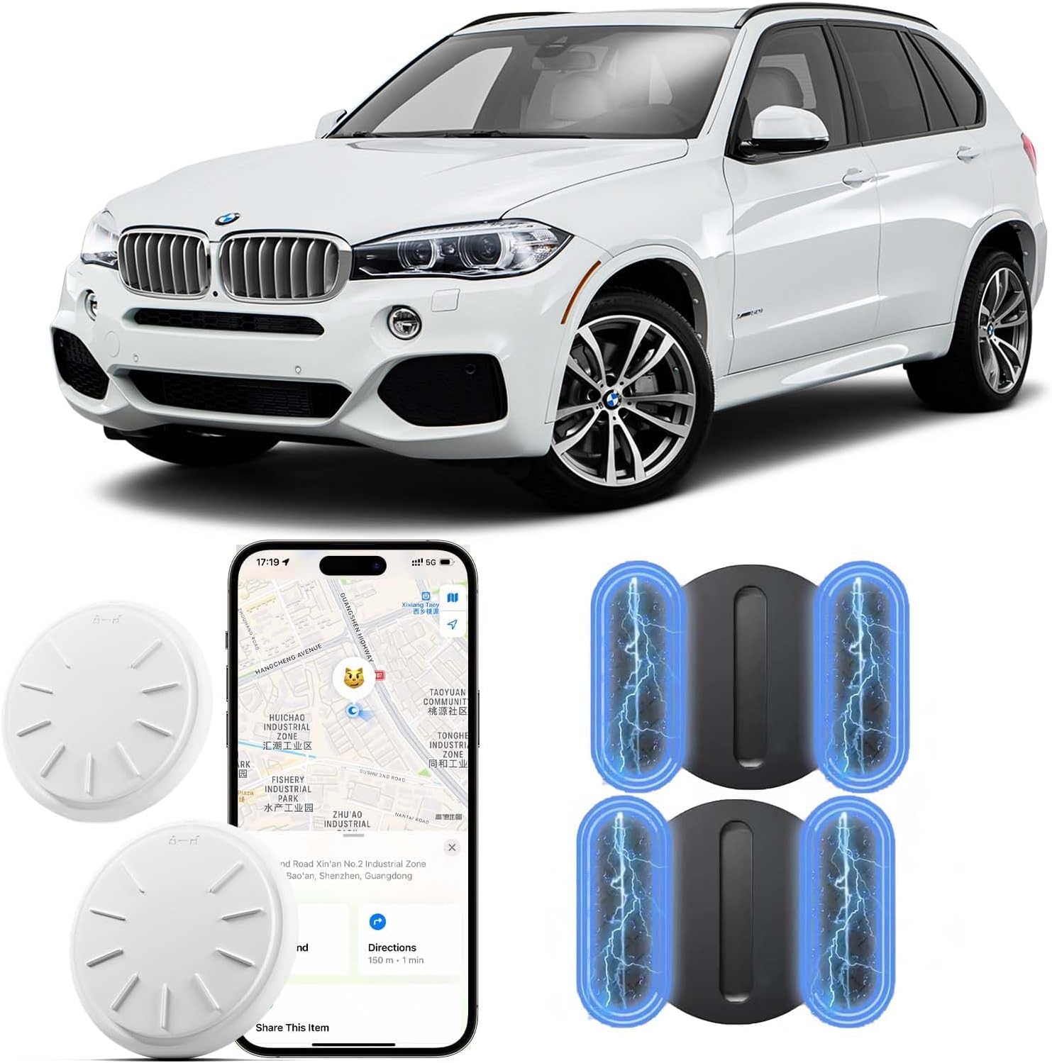 Hidden GPS Tracking Devices, 2PCS Real Time GPS Tracker Work with Find My (iOS Only), Hidden Car GPS Tracker with Magnetic Waterproof Case, No Monthly Fee Car Tracker, Black