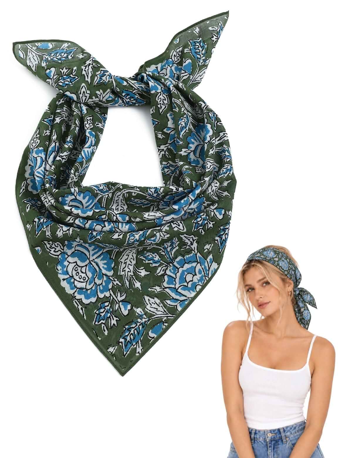Isurrender Cotton Bandana, Large 25" Head Hair Scarf for Men Women 100% Cotton Bandana with floral print, ultra-soft, breathable square, ties at the neck, wrist and fall holiday styling