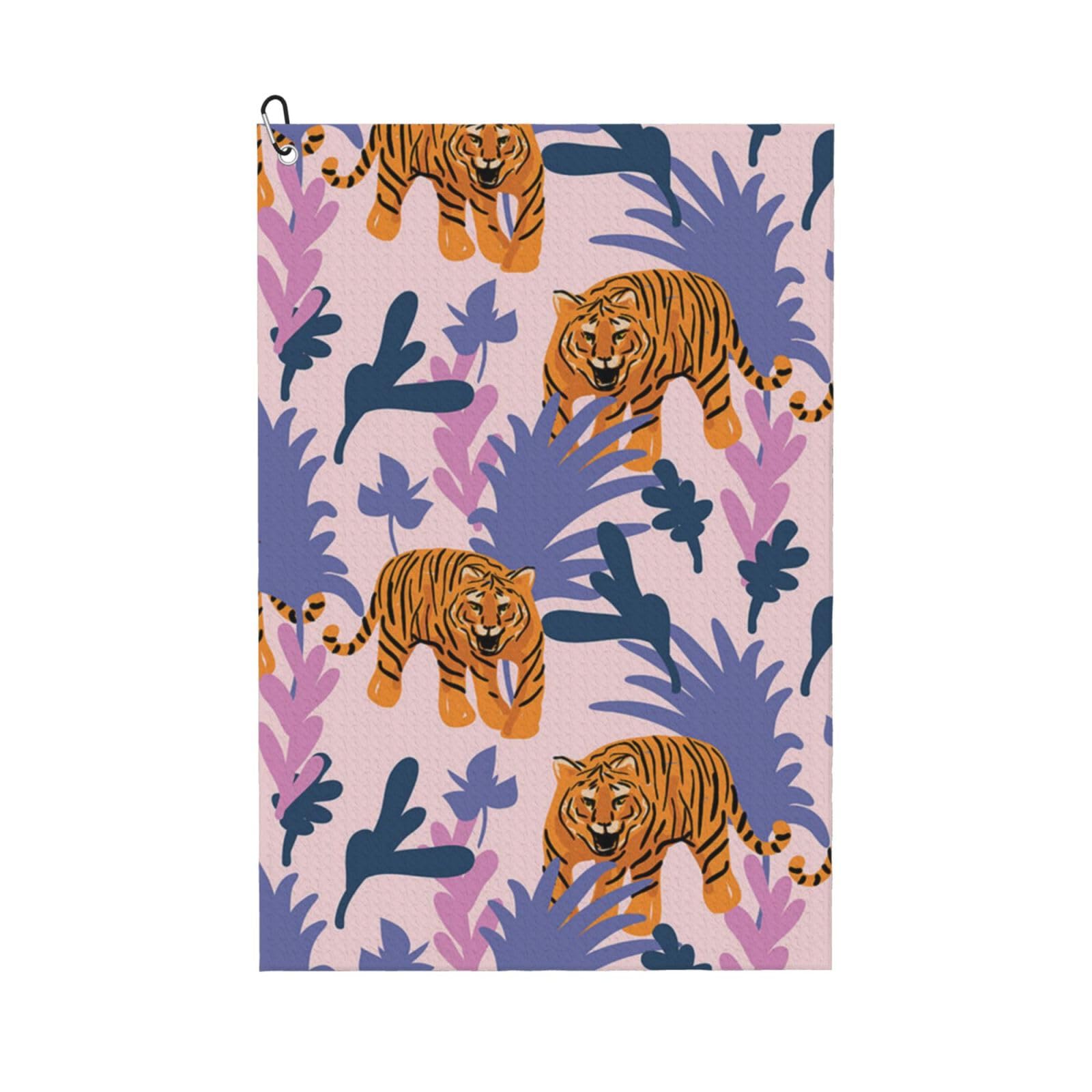 Hnnkloy Tigers In The Jungle, 16x24 in Portable Waffle Golf Towels with Carabiner Clip for Golf Bag