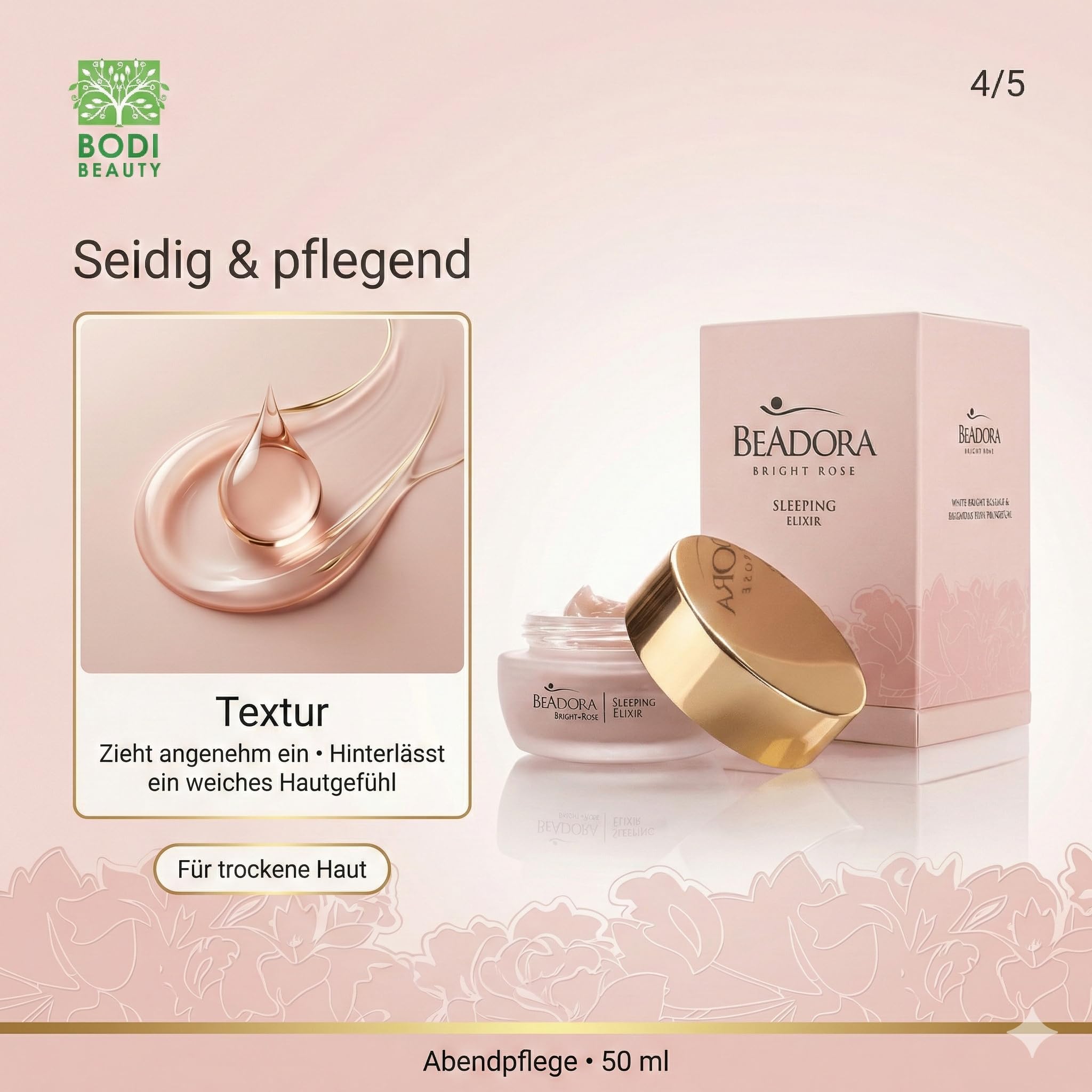 BeAdora Rose Sleeping Elixir Nachtcreme 50 ml mit Rosenöl