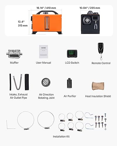 Miniatura 7 de VEVOR Calentador de aire diésel, 8 kW DC12-24V, calentador de estacionamiento diésel de calentamiento rápido con control remoto y pantalla digital