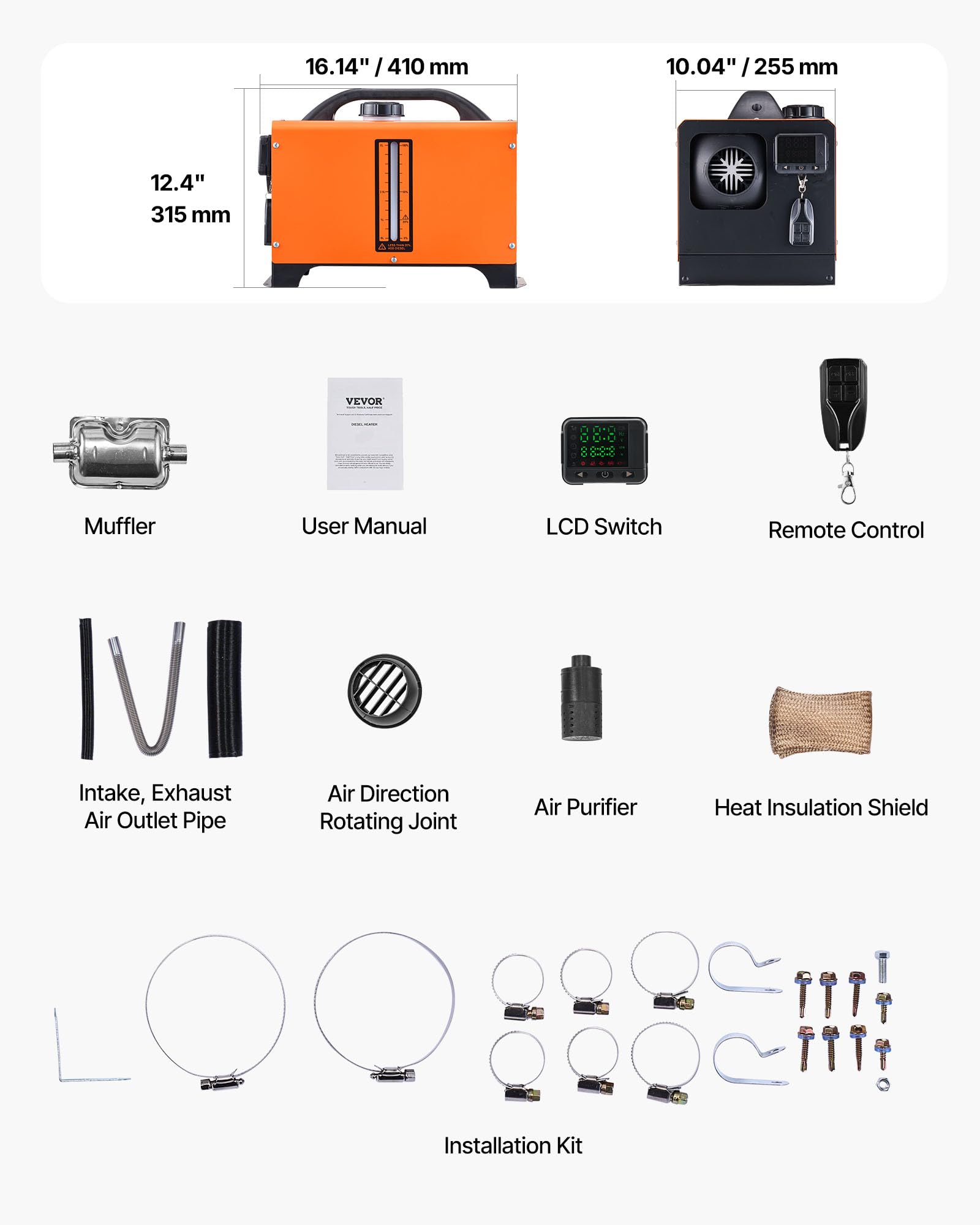 VEVOR Diesel Heater 8KW DC12-24V Fast Heating Diesel Parking Heater with Remote Control and Square Color Digital Display — view 7