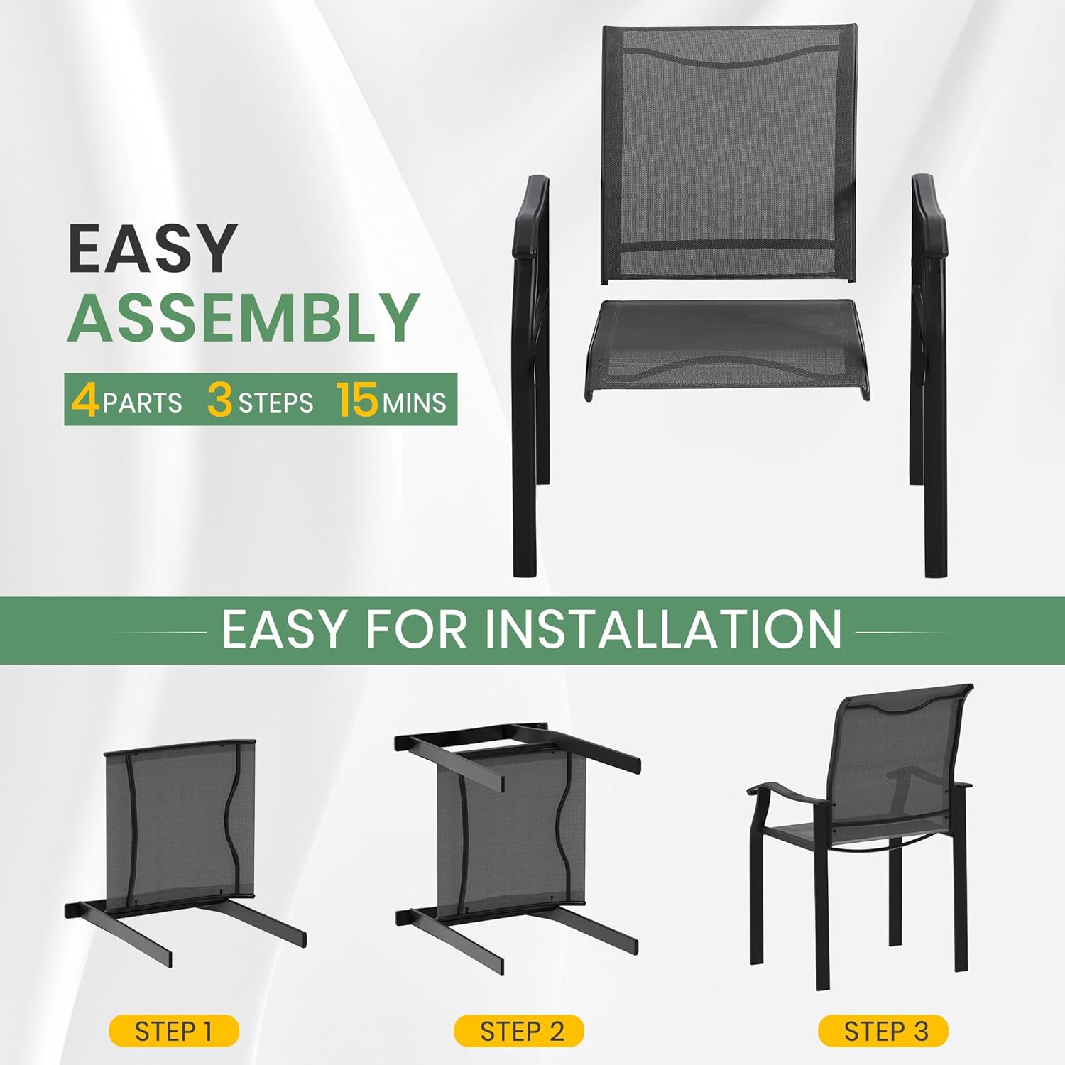 LVUYOYO Patio Dining Chairs Set of 6, Outdoor Textilene Chairs with High Back, All-Weather Dining Chair with Metal Frame for Lawn, Garden, Porch, Backyard (Gray)