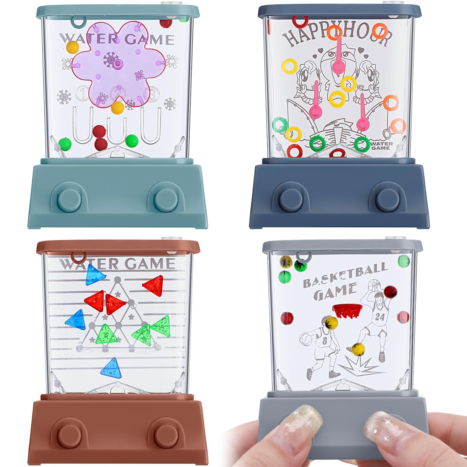 Motionchic 4 Pcs Water Ring Toss Game - Handheld Basketball Fun for Adults - Beach Party Favor