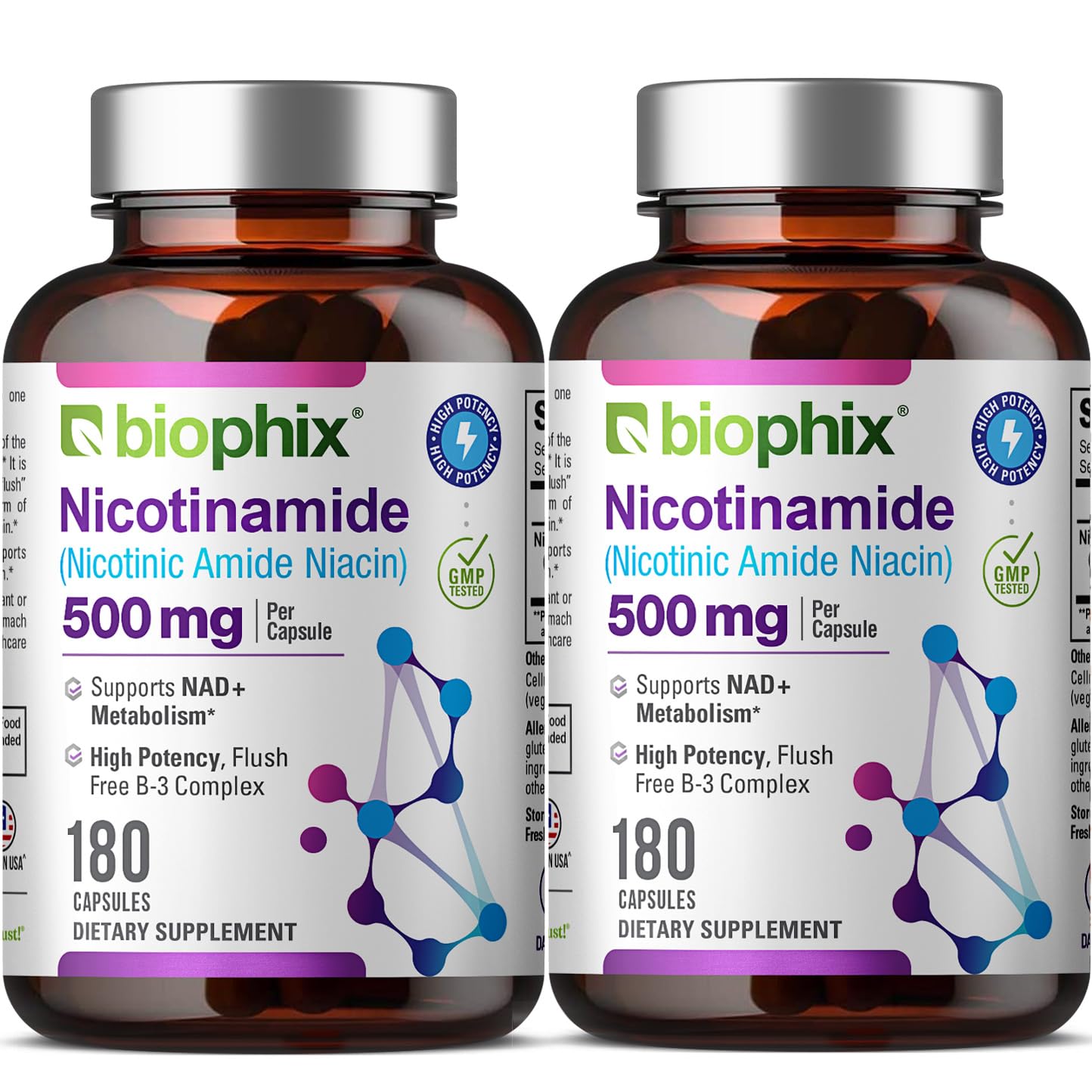 biophix B-3 Nicotinamide 500 mg 60 Caps - Nicotinic Amide Niacin Natural Flush-Free Vitamin Formula - Supports Skin Cell Health — Amazon image 5
