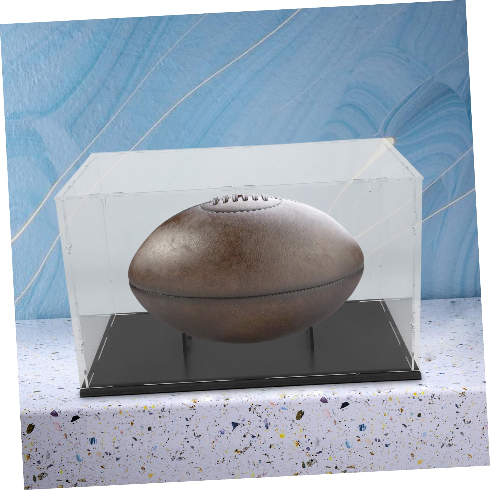 PRETYZOOM Vitrina Acrílica Negra Desmontable para Balones de Rugby y Béisbol con Diseño Extraíble y Acceso Rápido Adecuado para Uso en Interiores y Hogar