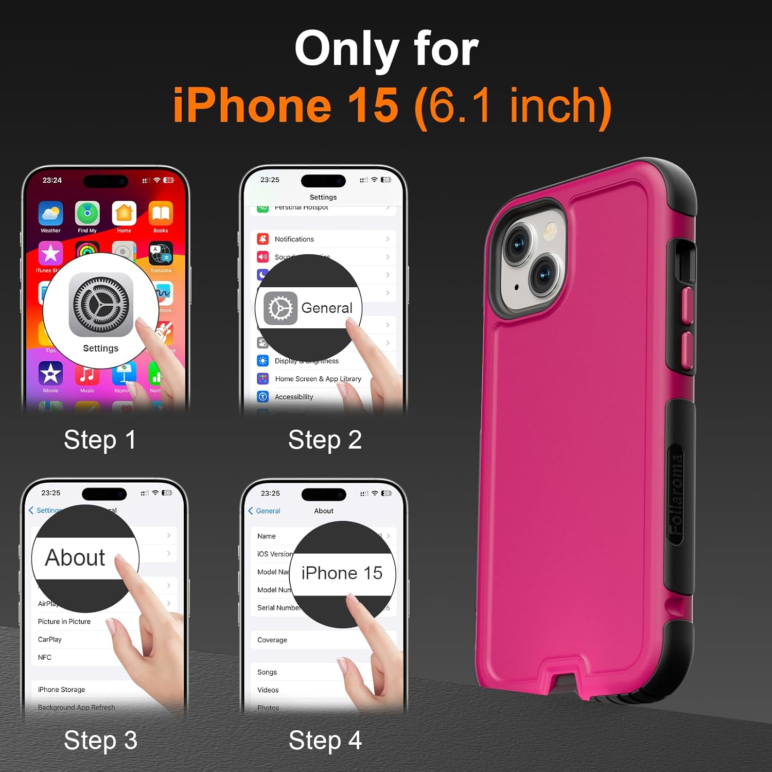 for iPhone 15 Case, Compatible with MagSafe, Heavy Duty Shockproof Protective Phone Case, Anti-Drop Protection, Dual Layer Magnetic Phone Cover for iPhone 15, 6.1", Hot Pink - Image 2