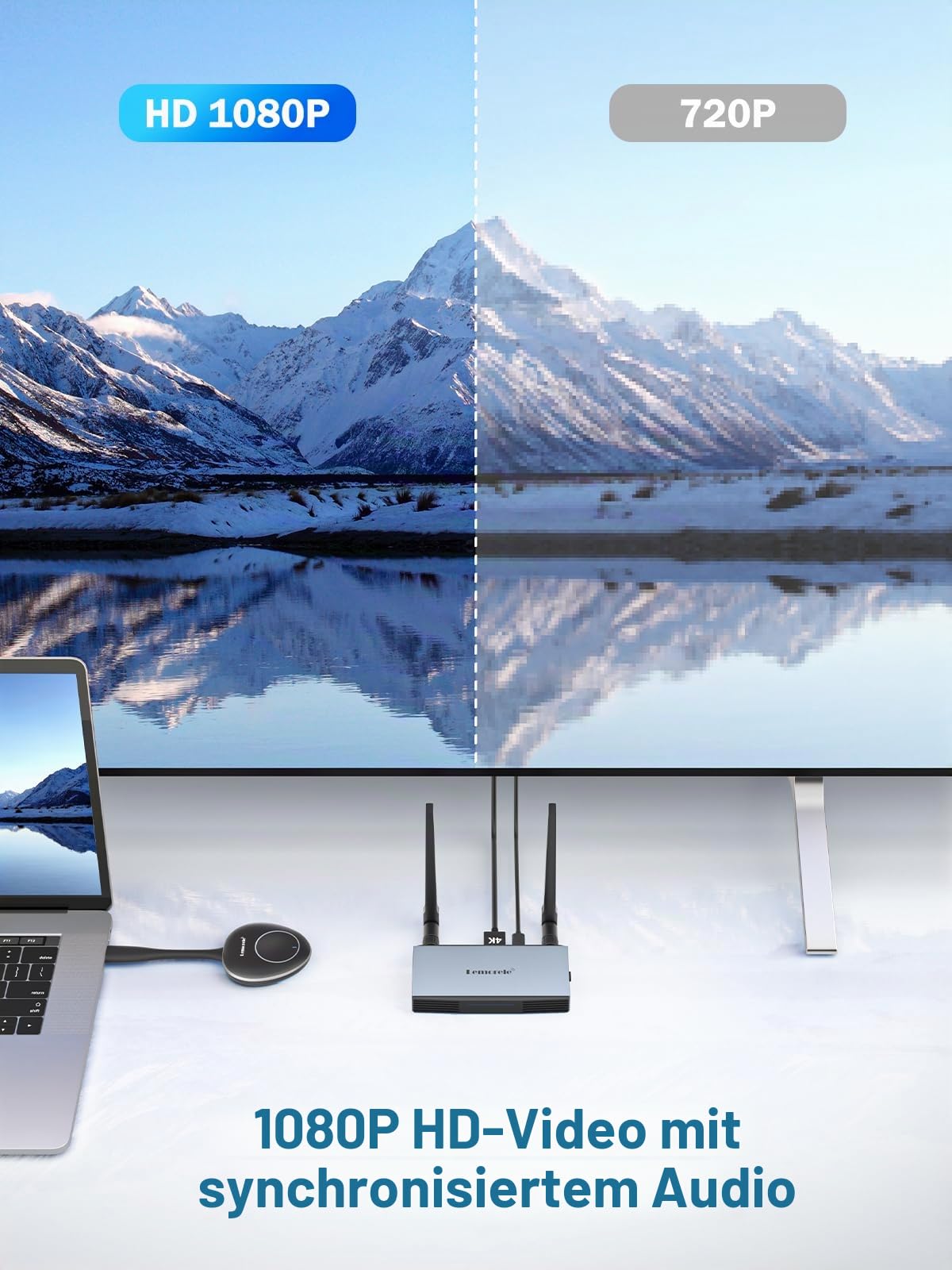 Wireless HDMI Transmitter and Receiver Supports 8 TXS to 1 RX for Business and Home,Lemorele FHD Plug & Play HDMI Funkübertragung for Streaming Video Audio from Laptop/TV Box to HDTV,Monitor
