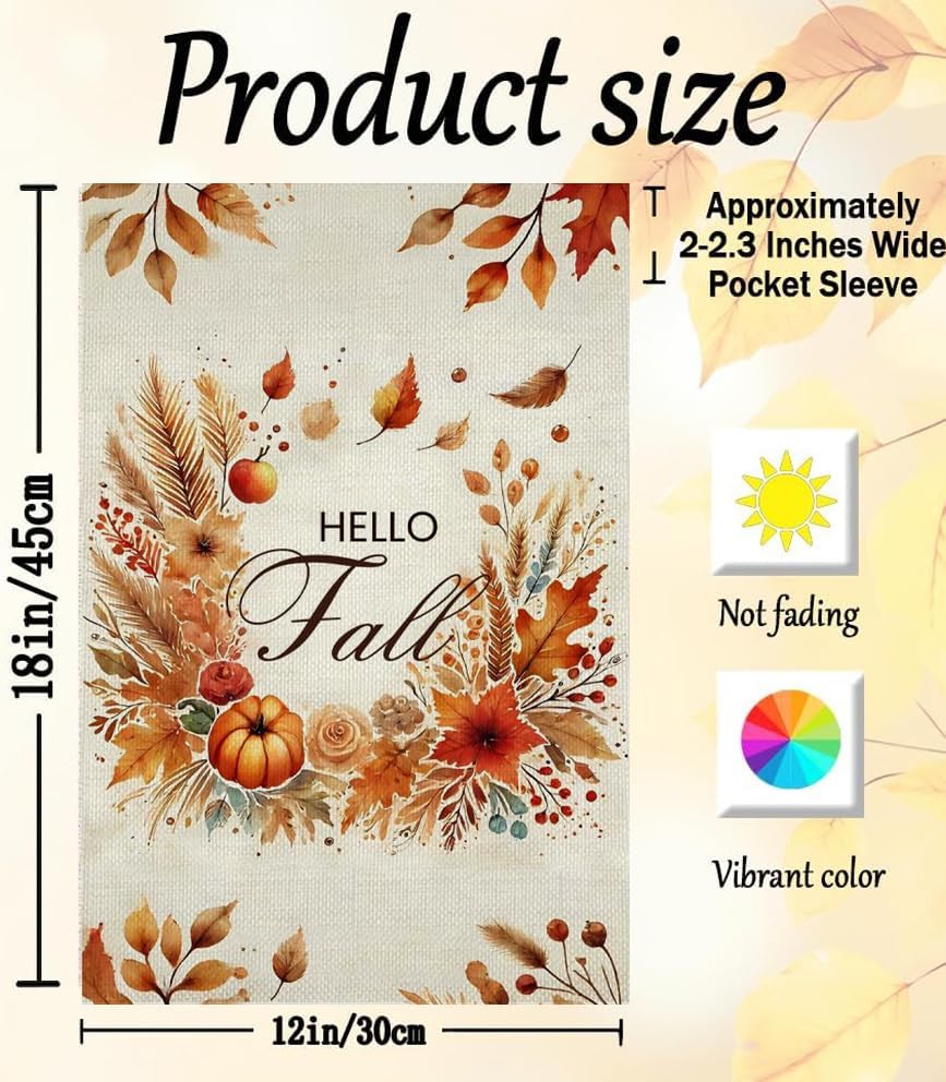 Hello Fall Garden Flag 12x18 Inch Double Sided,Maple Leaves Thanksgiving Burlap Autumn Seasonal Holiday Yard Outdoor Decor tree4 - Image 5