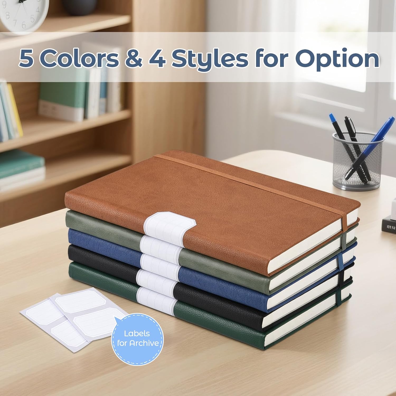 College Ruled Notebook, 5 Pack A5 Hardcover Leather Notebook for Work, Lined Notebook Journal for Women, Men, 100GSM Thick Paper, Large Notebook with Pockets, Professional Business Notebook, 5.7"x8.5"