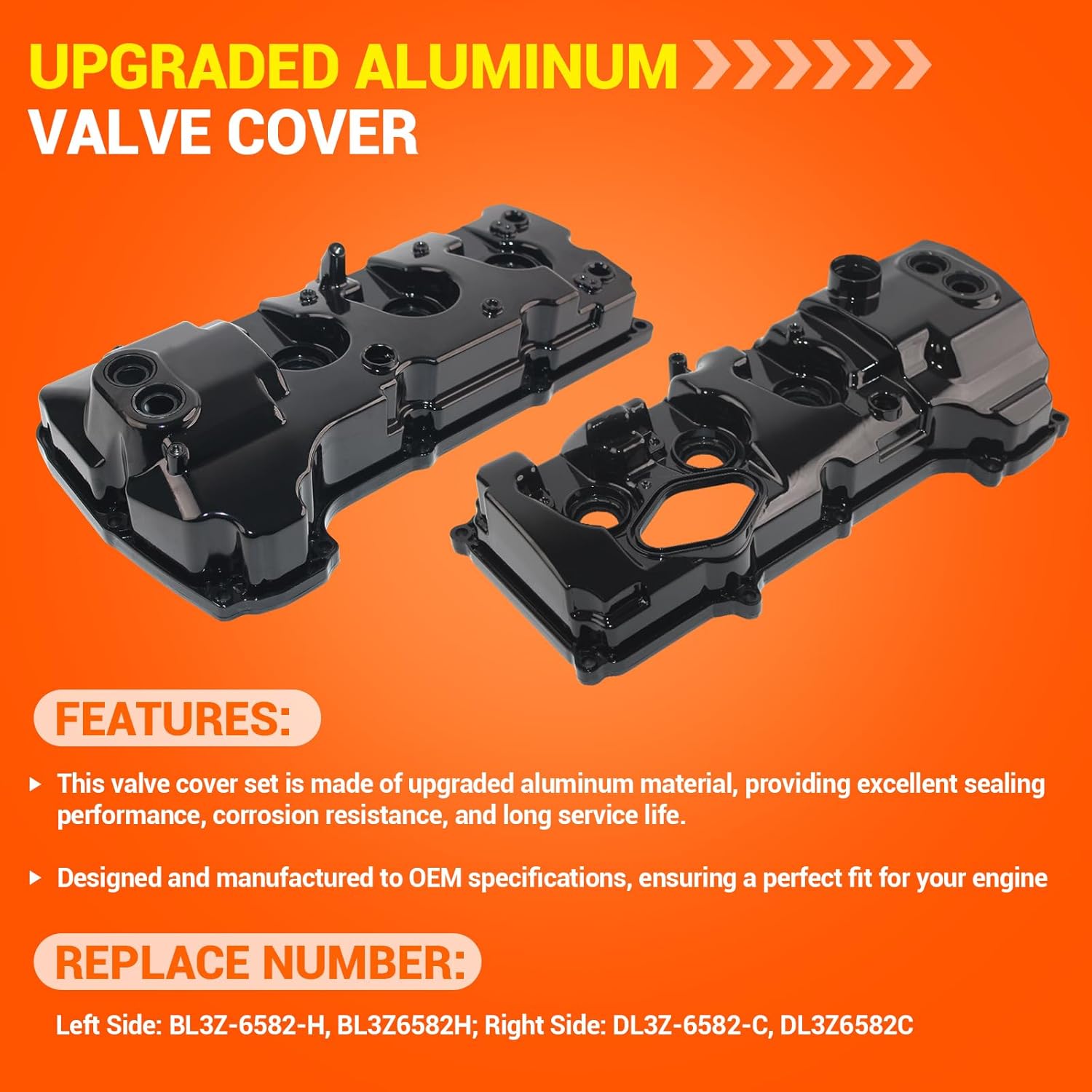 Upgraded Aluminum Left & Right Valve Cover Set Compatible with 2013-2016 Ford F-150 2015-2022 Transit-150 2015-2017 Expedition Lincoln Navigator 3.5L EcoBoost Turbo Replaces # BL3Z6582H DL3Z6582C