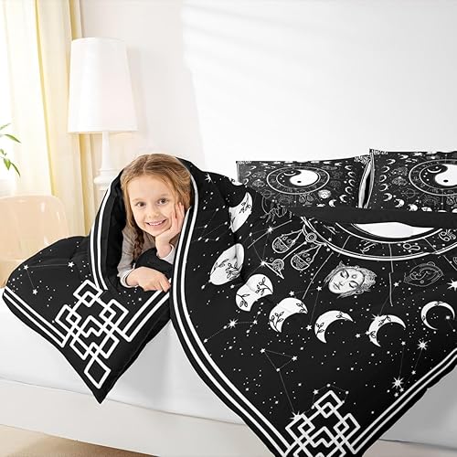 Miniatura 6 de Erosebridal Juego de edredón de sol y luna, tamaño King, juego de ropa de cama de doce constelaciones del zodiaco con fase lunar, relleno de edredón