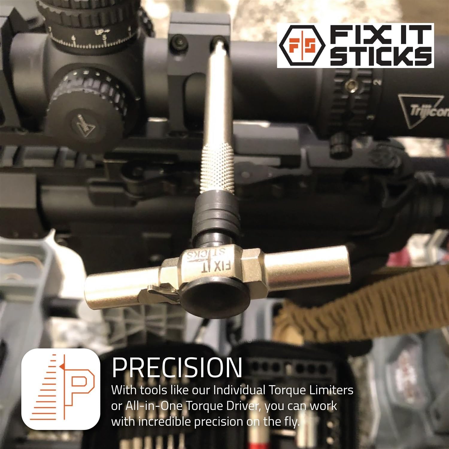 Fix It Sticks The Works Combination Gun Field Maintenance, Torque Limiter/All-in-One Torque Drive/Modular T-Drive Bundle with 3 Piece Cleaning Brush Set, Versatile Durable Steel Mini Pry Bar Bit