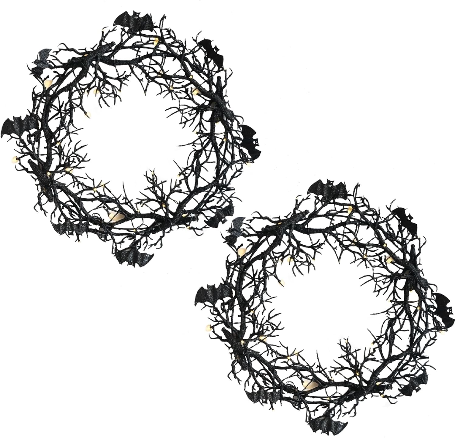 halloween wreaths for front door, artificial dead branch bat wreath, black bat dead branch window door decorations hanging party props (black)