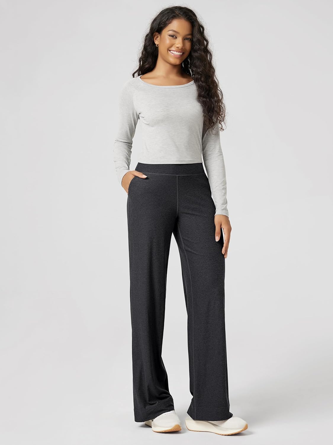 ODODOS Women's High-Rise Wide Leg Pants - Ultra Soft odSTRATUM Tech Drawstring Casual Relaxed Pants with Pockets, 29" Inseam