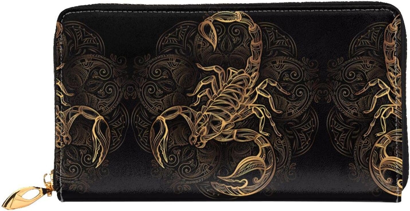 Steampunk Mechanical Gears Print Leather Wallet â€“ Long Clutch Bifold Checkbook Wallet, Trifold RFID-Blocking Credit Card Holder