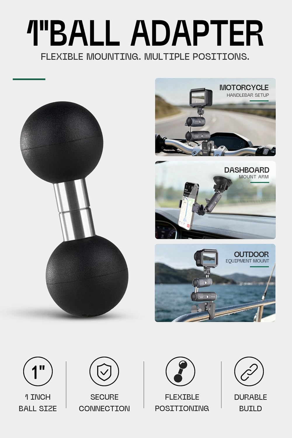 1" Double Ball Adapter, B Size 1" Ball Mount Joiner for Connecting Two Socket Arms, Extension Mount Adapter-LB-01