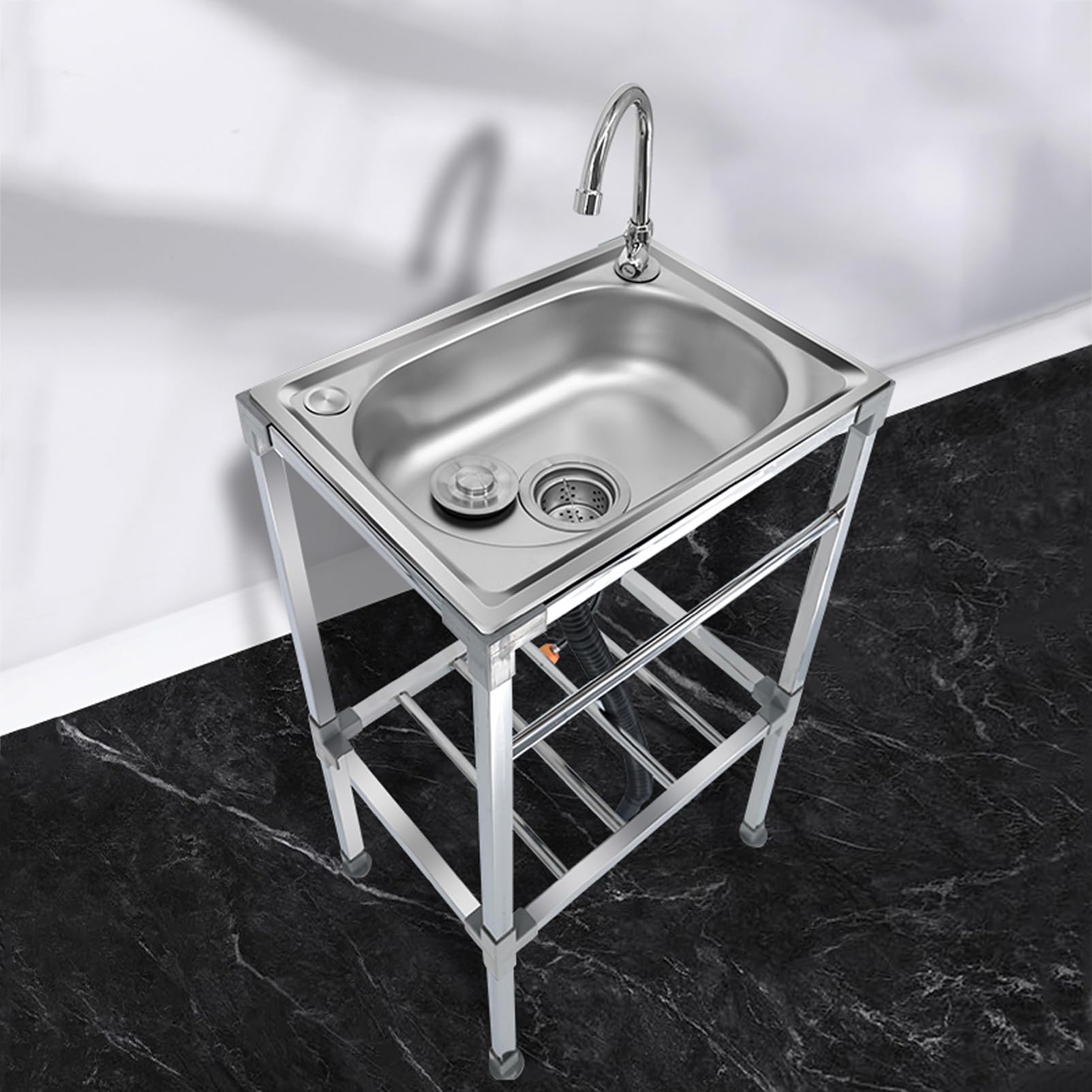 ZQFHSX Stainless Steel Utility Sink Free Standing Kitchen Single Bowl Commercial for Indoor Outdoor Laundry Garage Restaurant (42 * 37 75cm)